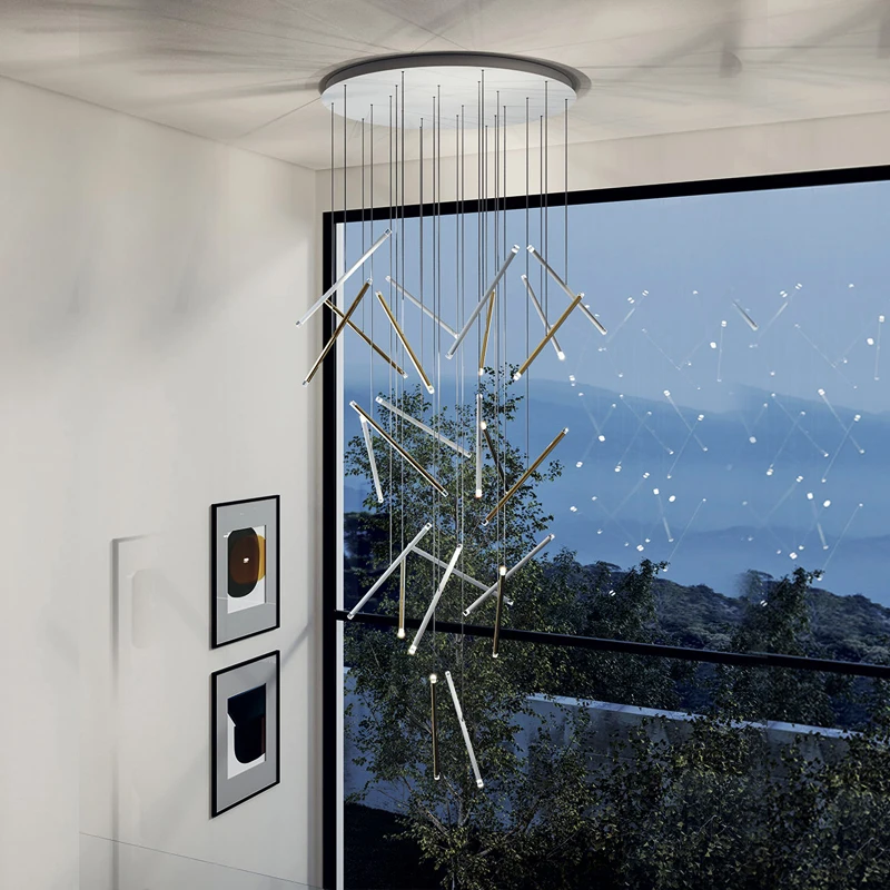 Скидка Современная светодиодная Люстра для лестницы, креативный дизайн в виде трубки для гостиной, лампа золотого, хром, черного цвета, Роскошный д...