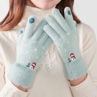 winter warm gloves women girls touch screen gloves soft furry full fingers mittens lovely snowman embroidery crochet glove gift