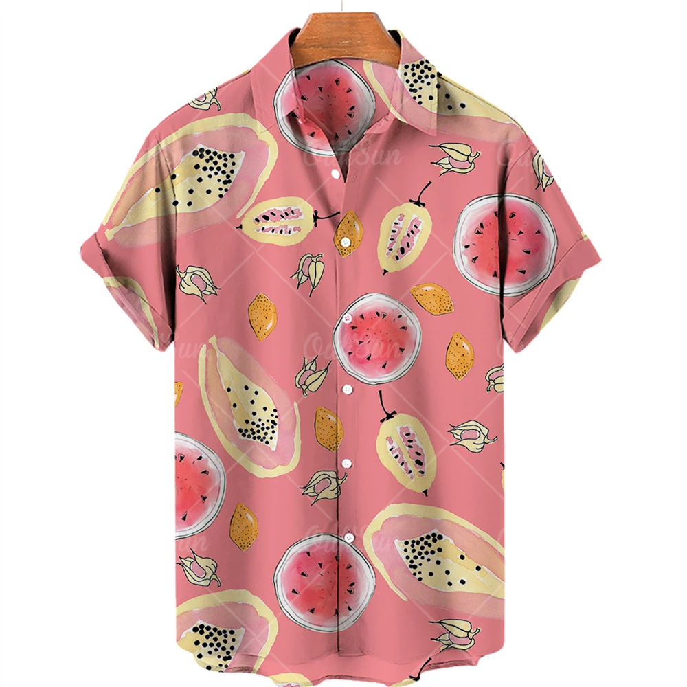 2022 Новая модная летняя повседневная рубашка с принтом фруктов Мужская гавайская