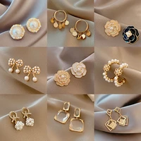 minimalist stud earrings camellia disc square circle bowknot shell pearl earrings for women girls fashion elegant jewelry