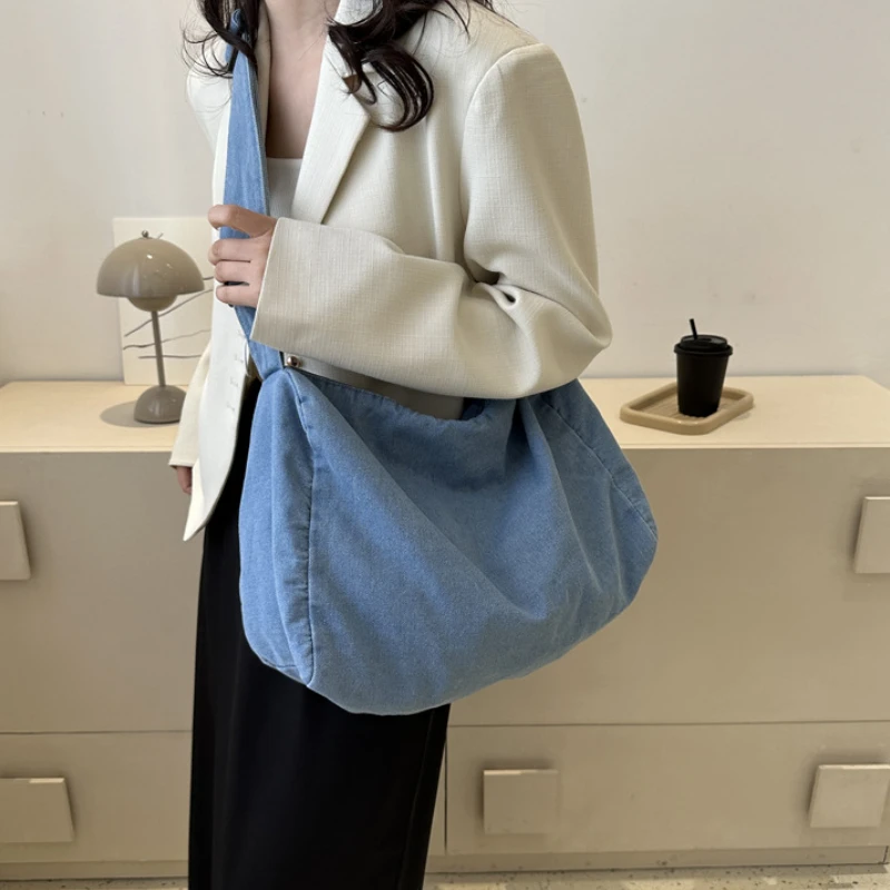 

Vintage Blue Messenger Bag Summer New Denim Shoulder Bag 2023 Trend Student Crossbody Bag Large Capacity Handbag for Women