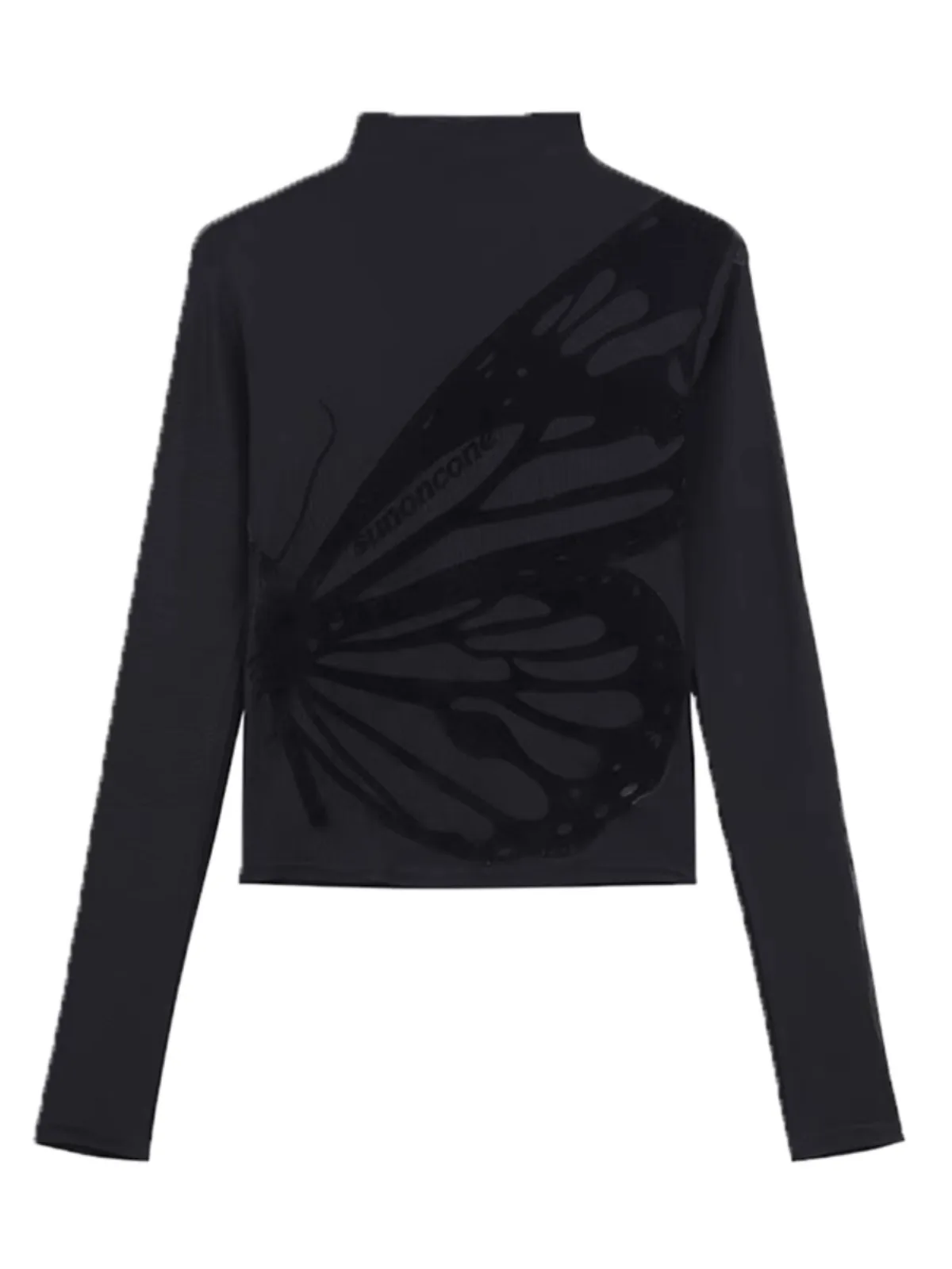 Элегантная черная флокированная базовая рубашка с высоким воротником