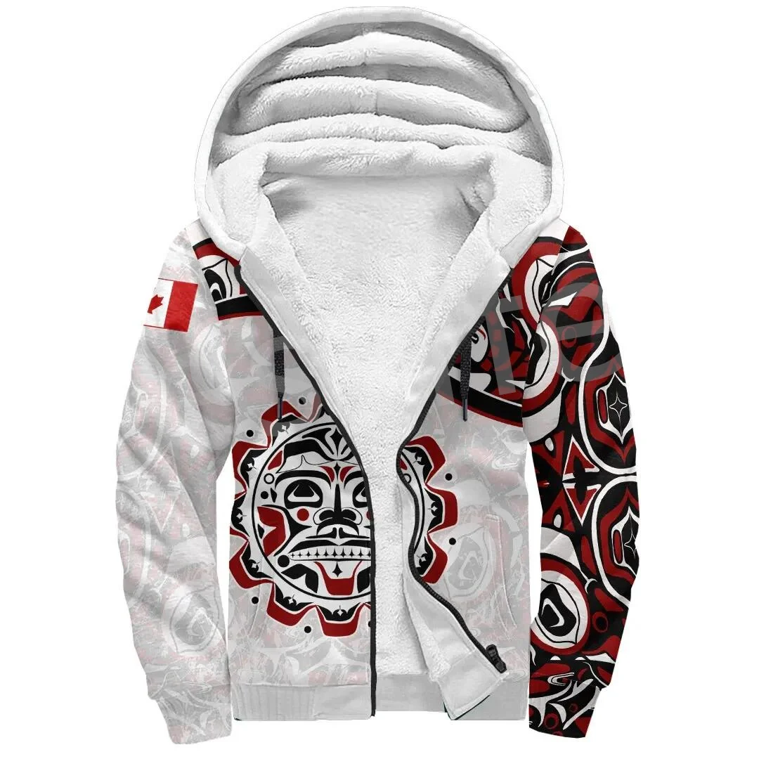 Tessffel Canada Maple Leaf Country Flag Camo Tattoo Colorful 3Dprint Men/Women Winter Overcoat Fleece Zip Hoodies Jacket A2