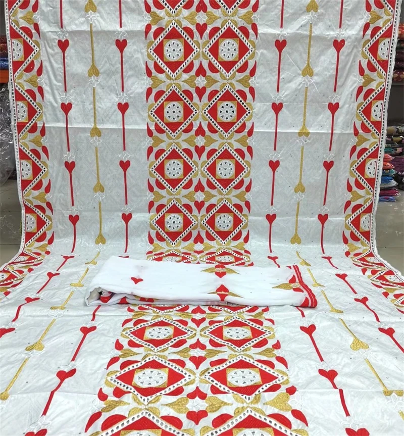 

White Bazin Riche African Fabric 2022 New Cotton Bazin Embroidery Fabric with tulle Blouse 5+2 Yards