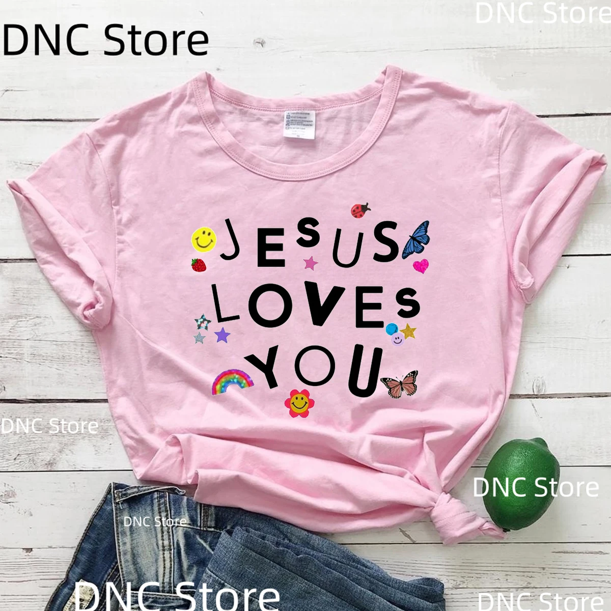 Женская футболка с круглым вырезом и коротким рукавом принтом Иисуса