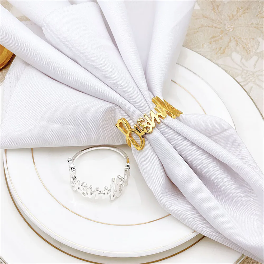 

12 / PCS new English letter Bismillah napkin ring hotel restaurant family tabletop ornaments free shipping spot