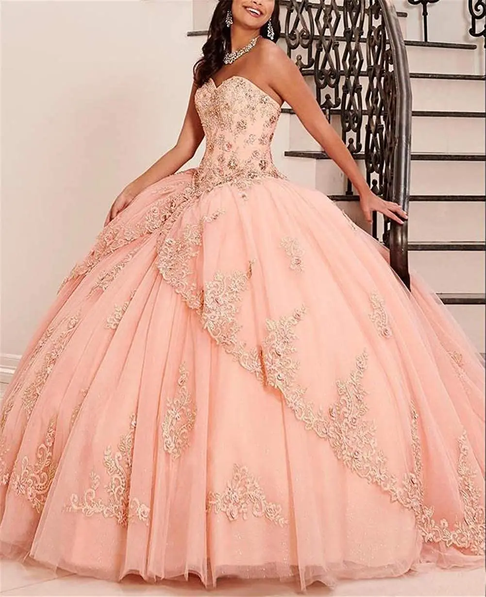 

Charmingbridal 2022 New Sweetheart Ball Gown Quinceanera Dress Lace Appliques Prom Dresses Off Shoulder Beaded Sweet 15 Dresses