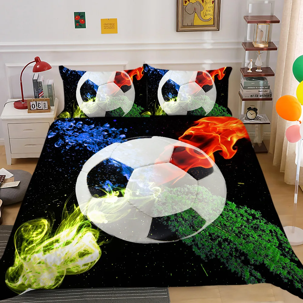 

Hot Style 2 or 3pcs Football Printing Soft Duvet Cover Sets 1 Quilt Cover + 1/2 Pillowcases Single Twin Full Queen King
