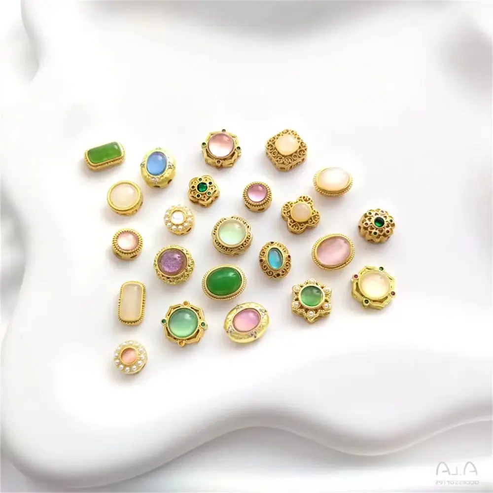 Матовое золото инкрустированный кошачий глаз камень перегородка бусина