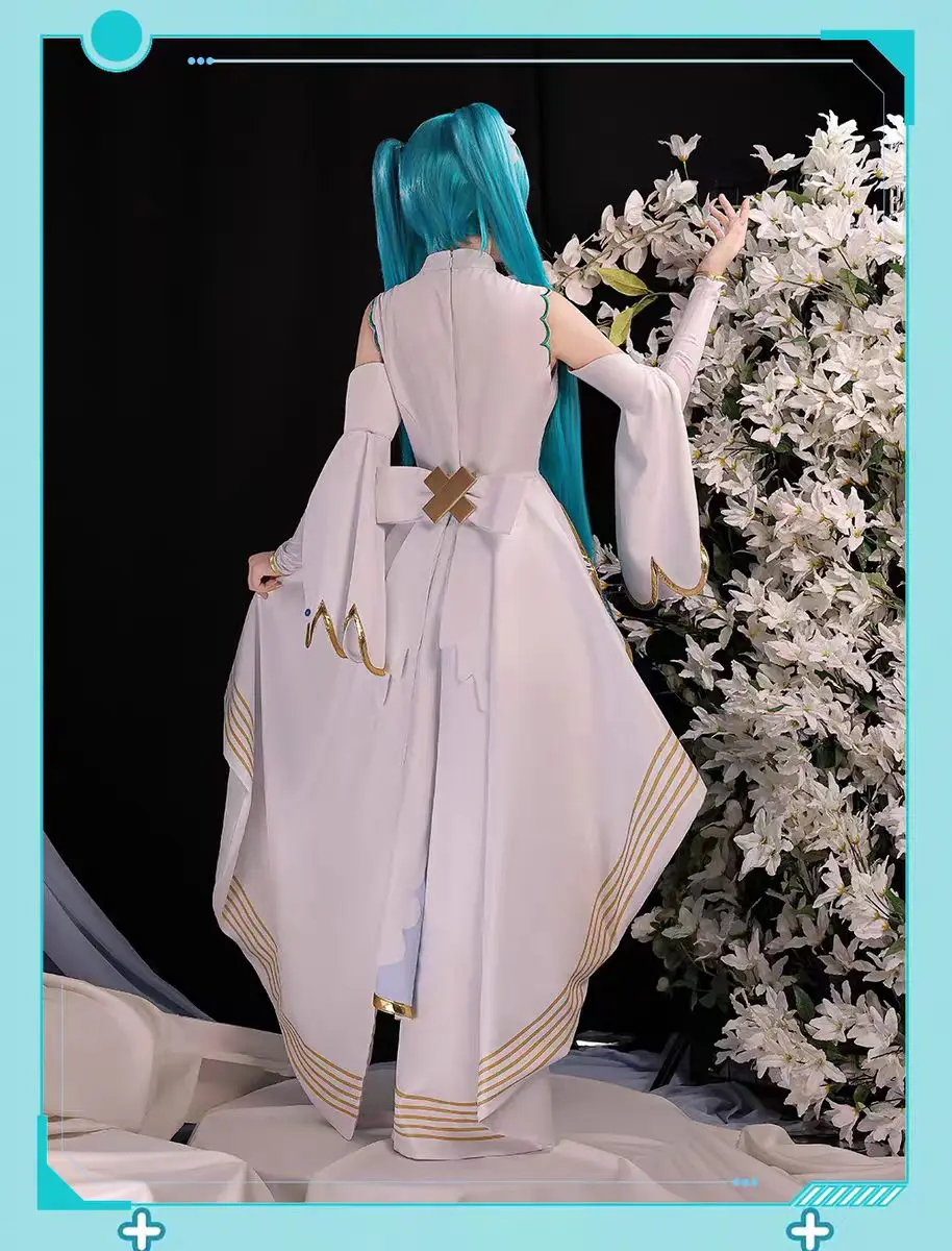Фото Элегантное длинное платье-накидка для косплея Diva Miku из Game Project Sekai, новый костюм с париком, униформа для Хэллоуина и Рождества №3