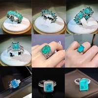 2022 new fashion aquamarine topaz paraiba gemstone couple ring for women emerald sapphire engagement gift jewelry