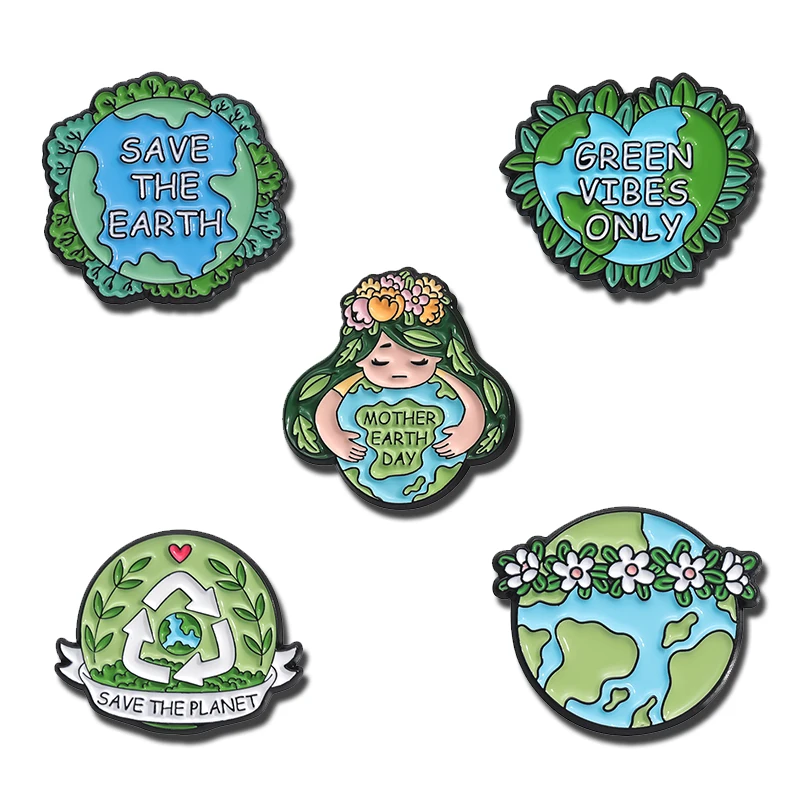 Эмалированные заколки на день матери Защита Земли зеленые вибрации только брошь