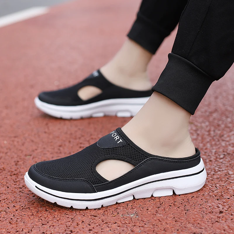 

Summer Super Light Men Casual Half Slippers Fashion Mesh Breathable Flats Shoes Comfort Walking Couple Footwear Large Size 48