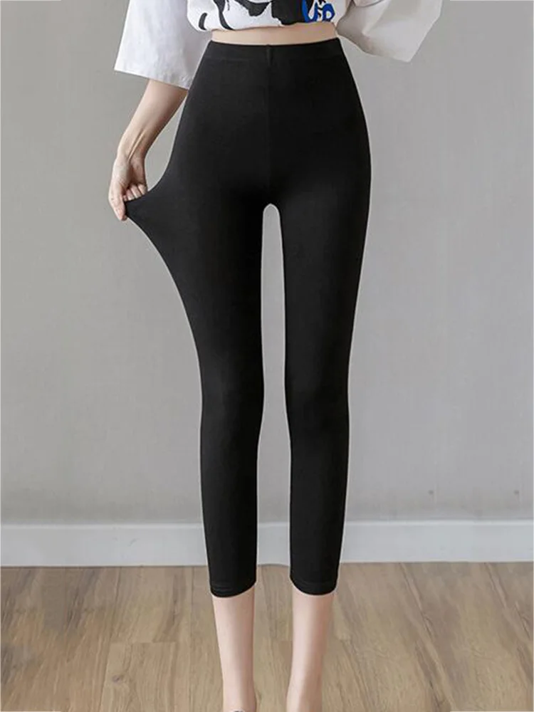 Women Elastic Fashion Modal Tights Solid Casual Leggings High Waist Trouser Workout Fitness Black Gray White Running Gym Leggins