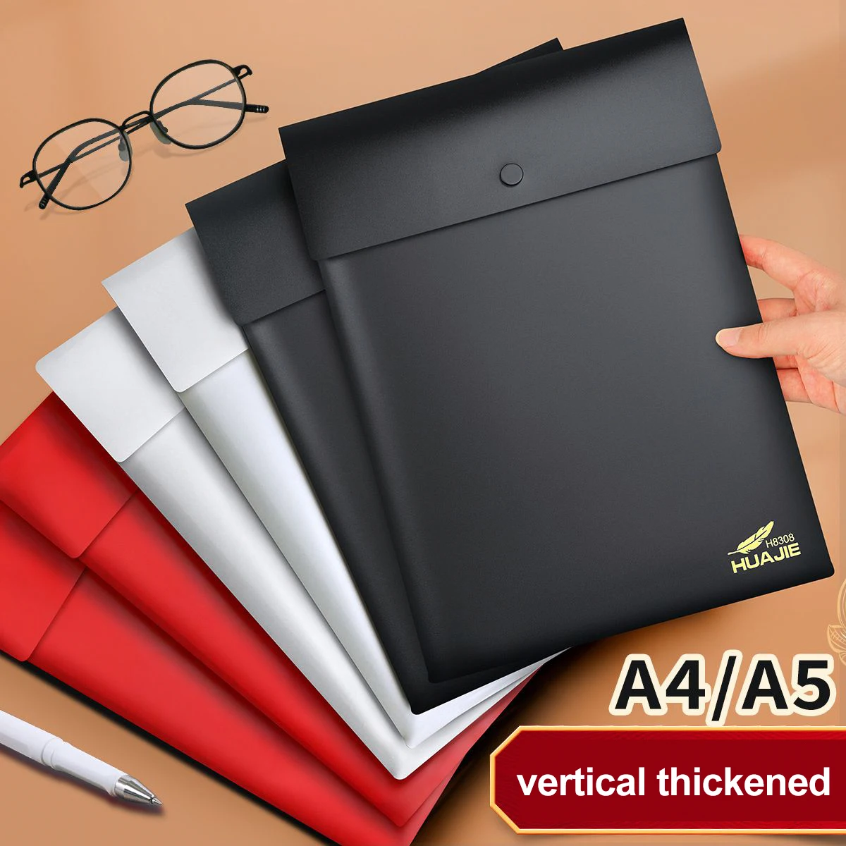 A4/A5 Button File Bag Matte Solid Color Opaque File Bag Thickened Waterproof Storage Bag Office Information Bag