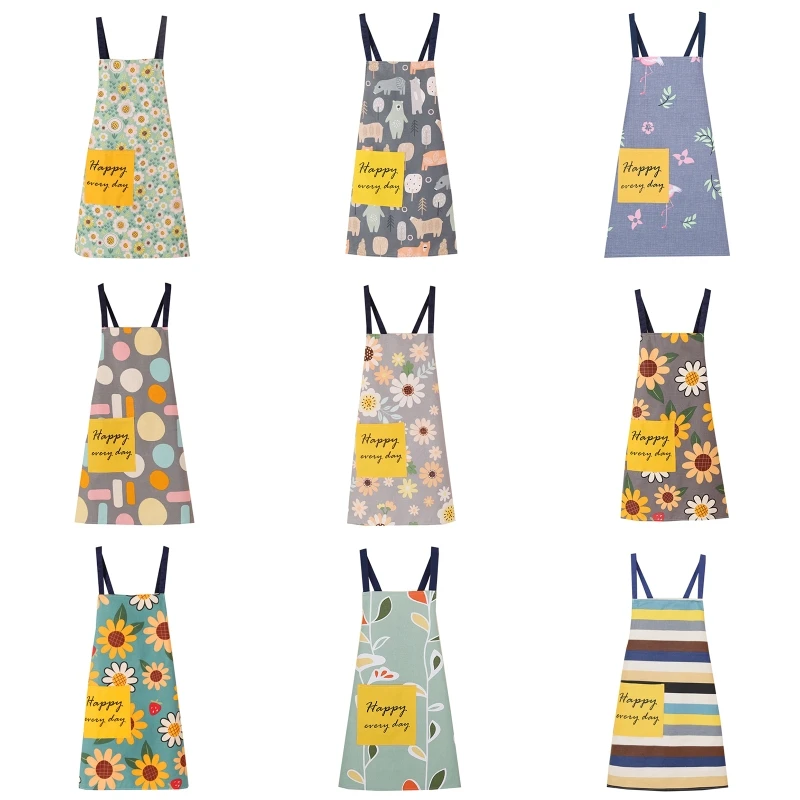 

Кухонный Фартук с цветами, большой карман, Регулируемая Талия, маслостойкий, унисекс, для приготовления пищи, барбекю, L21A