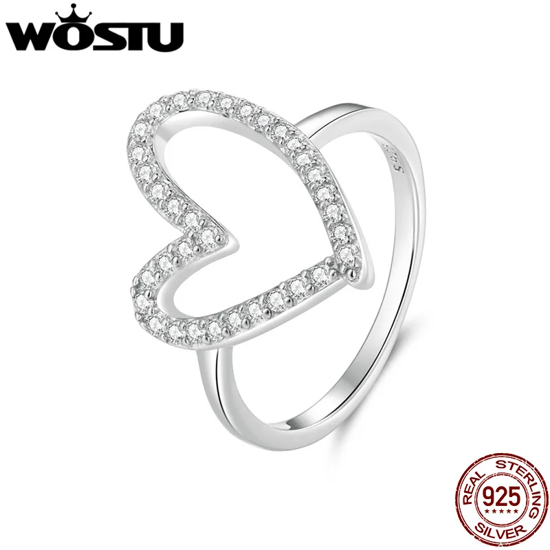 

WOSTU 925 Stelring Silver Cubic zirconia engagement Rings For Women Lucky Clover Heart Statement Ring Wedding Party Jewelry Gift