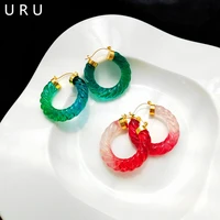 modern jewelry resin earrings hot sale vintage temperament popular style golden color green red hoop earrings for women gifts