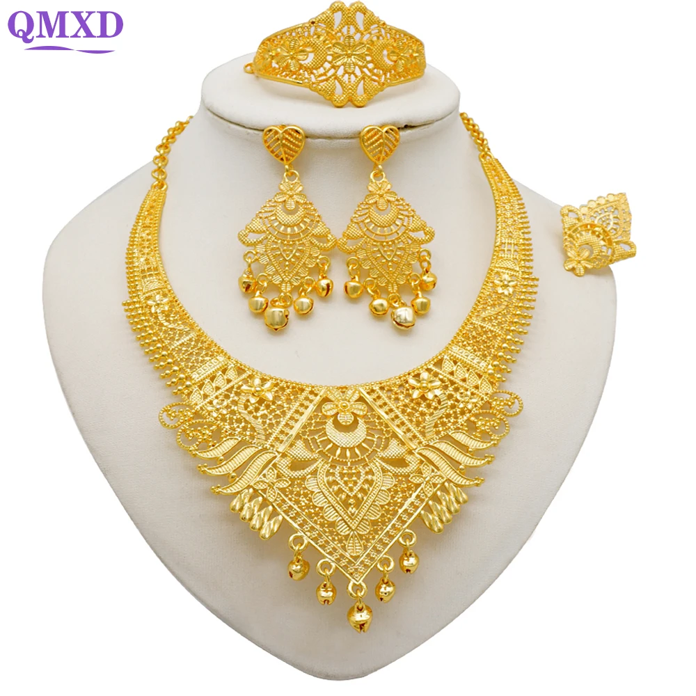 

Ethiopia Indian Gold Color Jewelry Sets Wedding African Party Gift Choker Necklace Bracelet Earring Nigerian Bridal Set