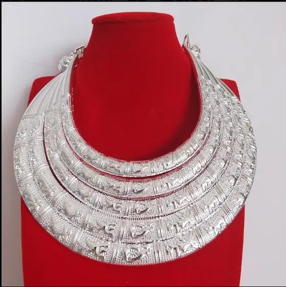 

Hmong Silver Necklace Chinese Folk Style Dance Headdress Jewelry Women Miao Ethnic