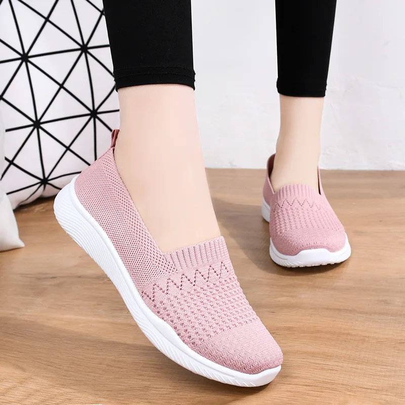 

Mom Summer Mesh Knitting Sneakers Women Breathable Shoes Non-slip Ladies Casual Nurse Office Shoes Ballet Flats