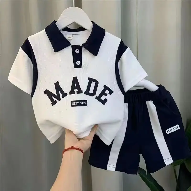 Kids Boys Summer Suit 2023 New Handsome Boys PoLo shirt Shorts Fried Street Childrens Two-piece Set Kids Outfits