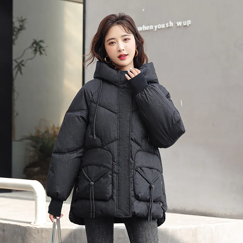 2022 New Autumn Winter Women Jacket Hooded Flash Powder Short Parkas Cotton Padded Winter Clothes Casual Coat Female