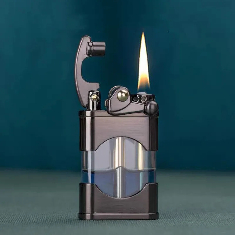 

Zorro Kerosene Windproof Lighters Transparent Fuel Tank Retro Grinding Wheel Rocker Lighter Visible Gas Window Men's Gifts
