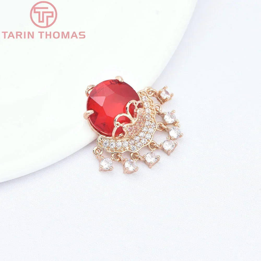 (8998) 2 шт. 23x29 мм 18-каратное золото латунь с цирконом подвески кисточками в стиле