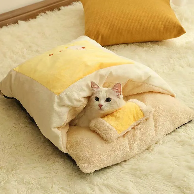 

Pet Bed Cat Nest Soft Mat Sleeping Bag Puppy Beds Short Plush Warm Blanket Sofa Kitten Cats Accessories Drop Shipping CW23