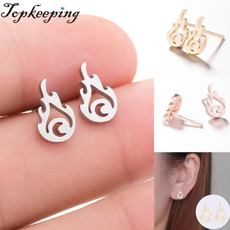 

Flame Stainless Steel Earrings for Women Fashion Hollow Ear Piercing Jewelry Wedding Studs Pendientes 1Pair