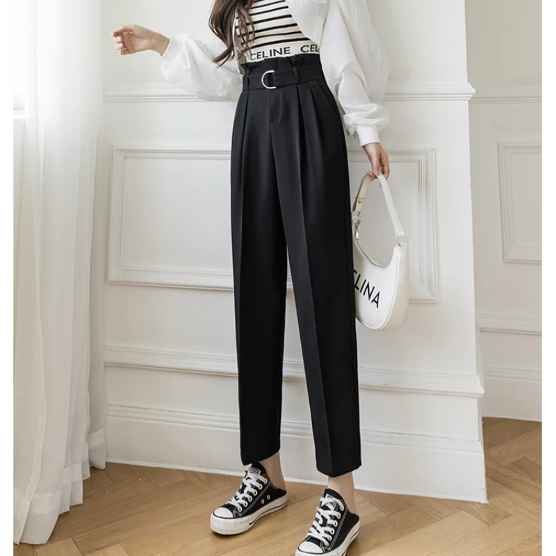 

Women Pants Harajuku Casual Pants Women Spring New High Waist Woolen Straight Harlan Pants Female Thickening Loose Trousers107F