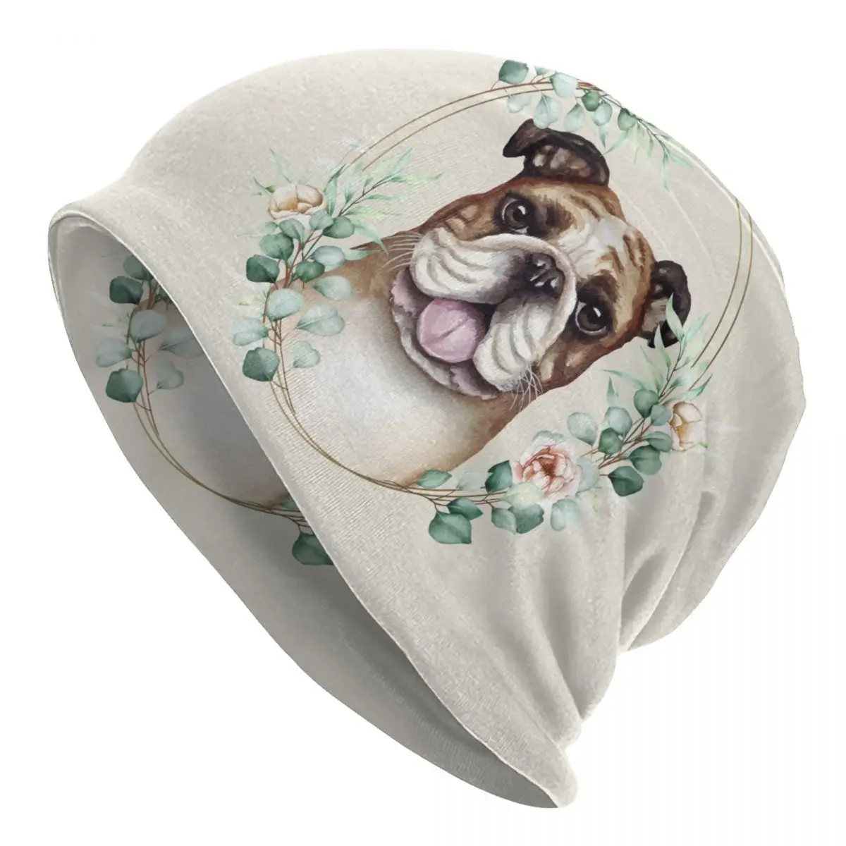 

Шапка Вязаная унисекс, теплый зимний головной убор с изображением английского бульдога и золотого венка, для взрослых