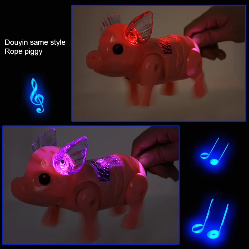 

Cute Electric Leash Pig Music Walking Pig Toys With LED Light Electronic Rope Pulling Pets Interactive Toy For Children Gifts
