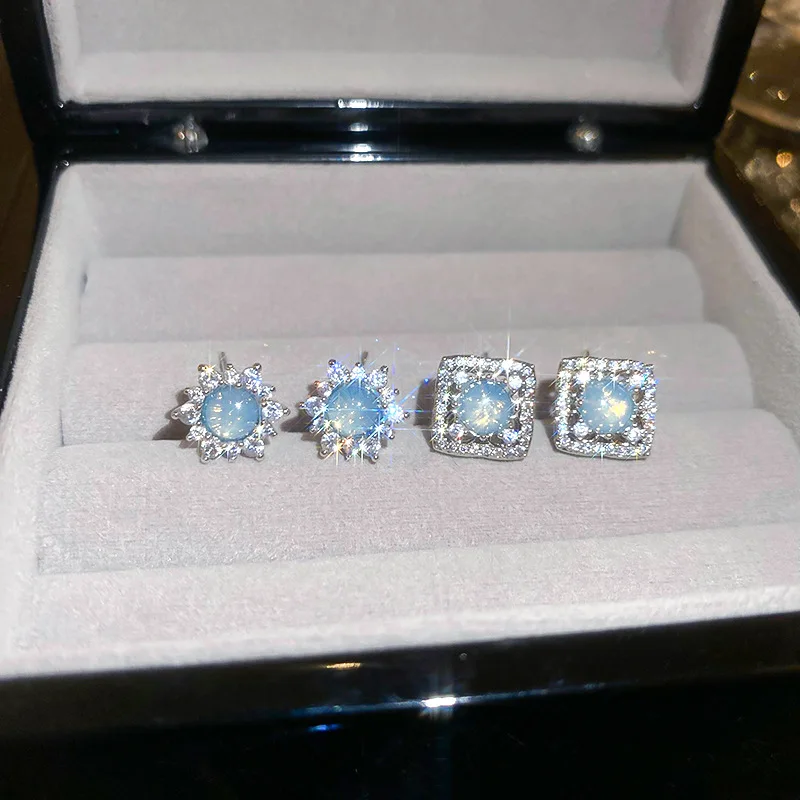 Модные геометрические серьги-гвоздики с кристаллами и цветами для женщин