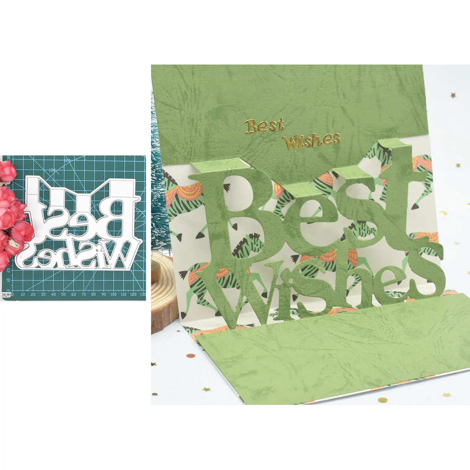 

Best Wishes Metal Cutting Dies Word Stencil Paper Embossing Dies for DIY Scrapbooking Album Card Making Craft