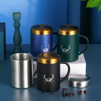 400ml coffee mug with lid 304 stainless steel office cup with handle anti scald home student double layer insulated water cup