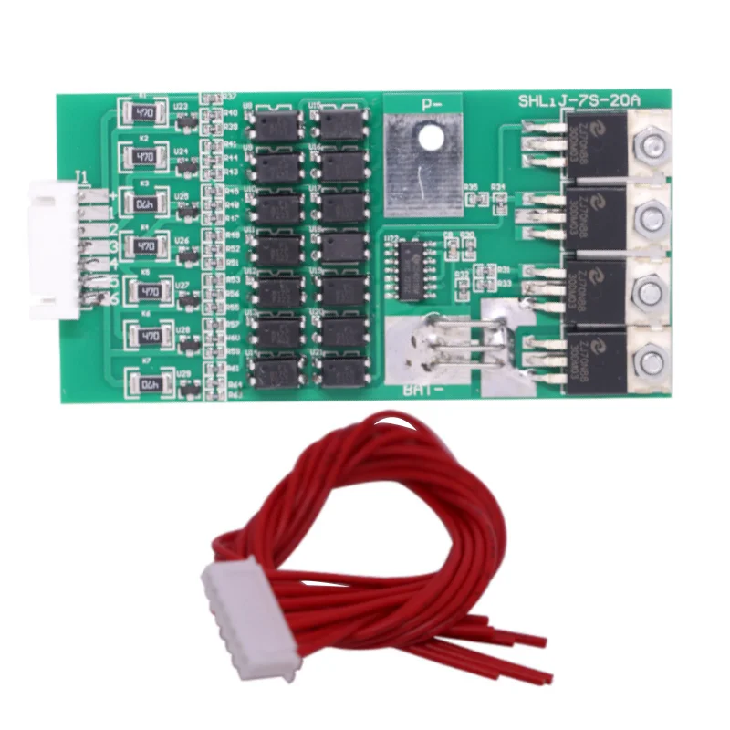 

Bms 7S Li-ion Lithium 18650 Battery Protection Board 24V 20A Battery Balancer With Matching Cable Automatic Protection Function