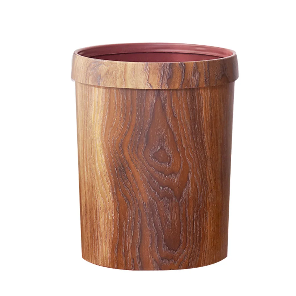 

Wood Grain Trash Can Simple Rubbish Holder Durable Containers Lids Rack Plastic Garbage Home Waste Office Bins