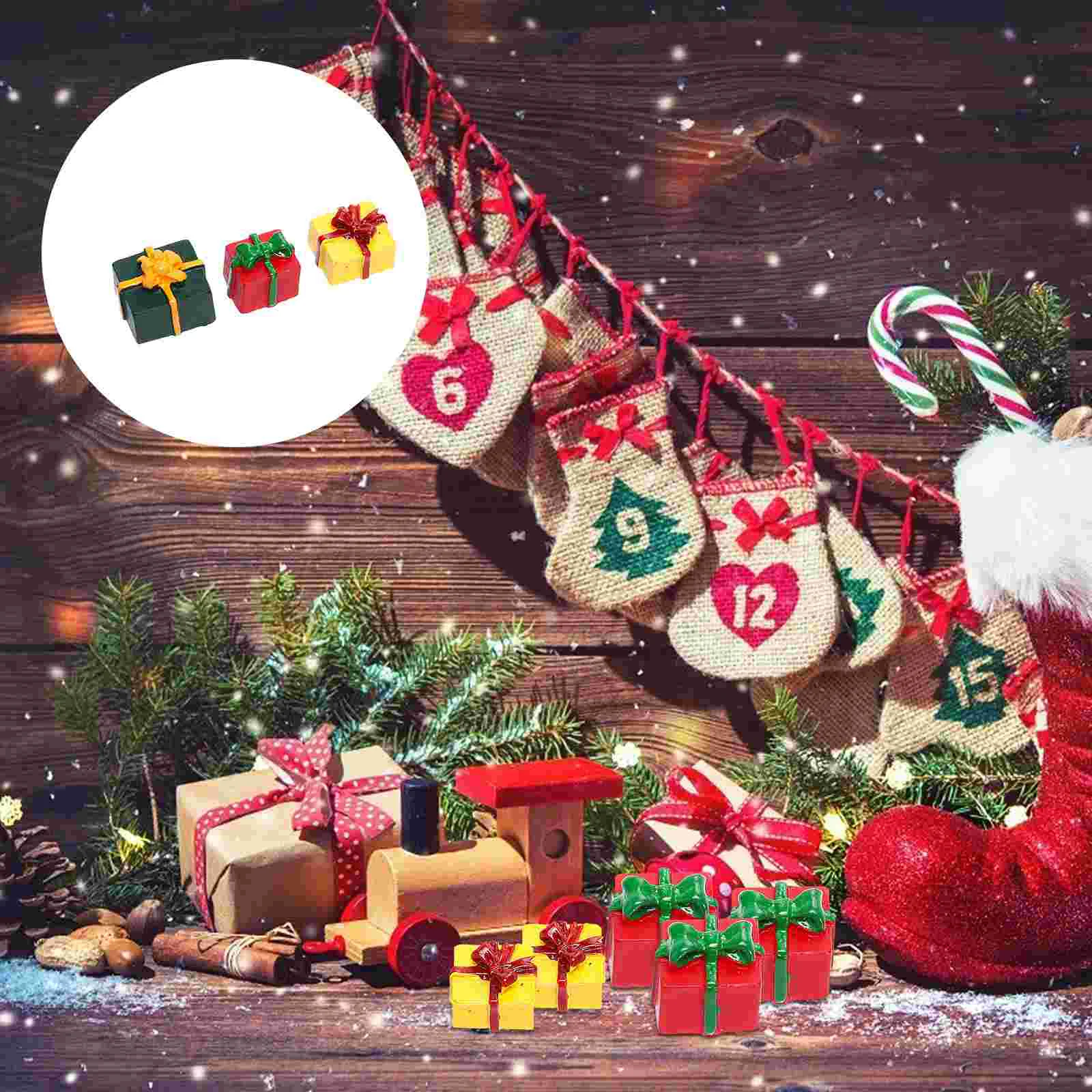 

30 Pcs Resin Gift Box Miniature Christmas Case Xmas Decor Dollhouse Ornaments Rustic Landscape Prop Small Bubble Decorations