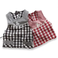 new korean version of coarse cotton and linen apron fashion plaid anti fouling apron with pockets kitchen home clothes coverall