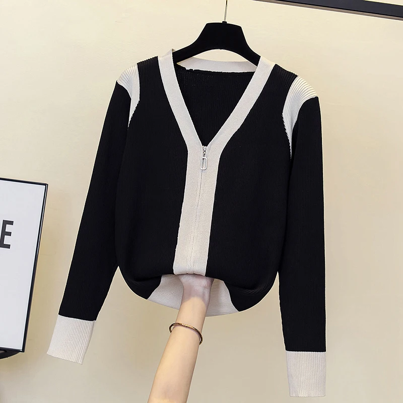 Женский вязаный кардиган на молнии с длинным рукавом