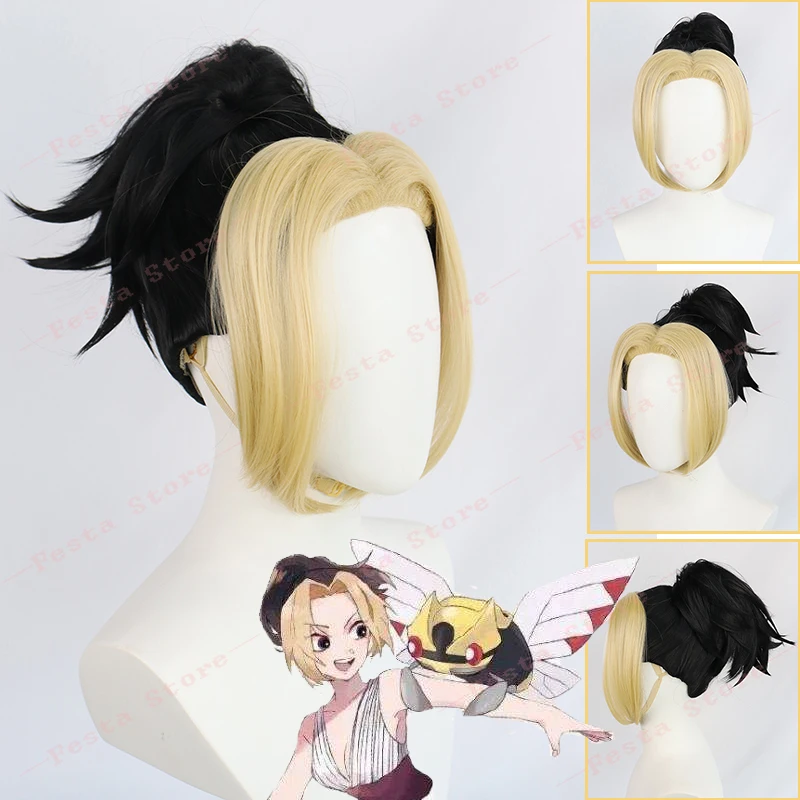 Anime Demon Slayer Makio Cosplay Black Yellow Wig Tengen Uzui Wife Kimetsu No Yaiba Season 2 Fiber Hair Free Cap Girls |