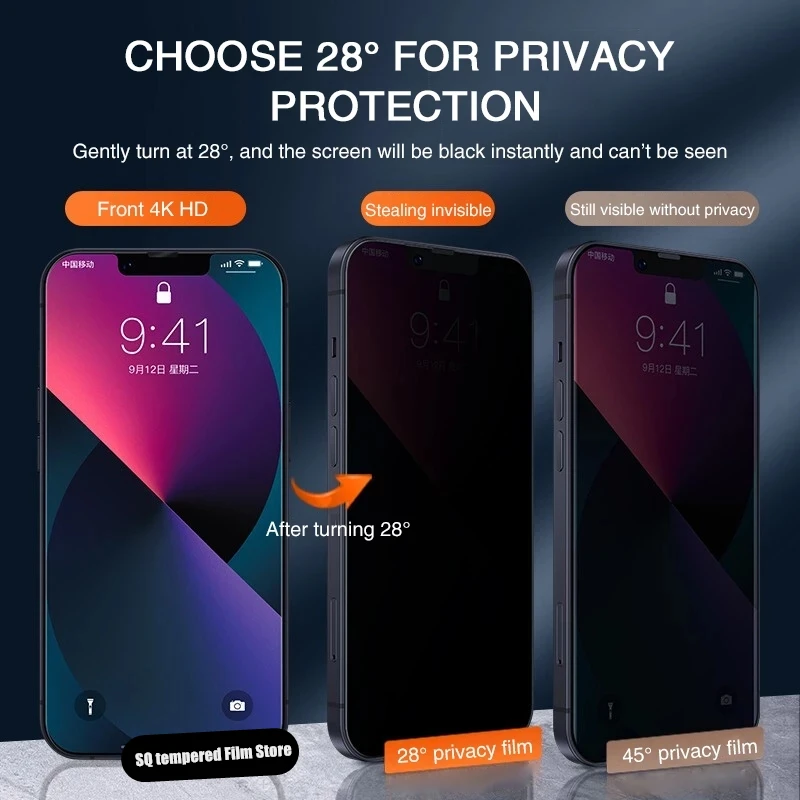 2PCS Privacy Screen Protector for IPhone 14 PRO MAX Mini Anti-Spy Tempered Glass for IPhone 11 12 13 XS Max XR X 6 7 8 Plus SE