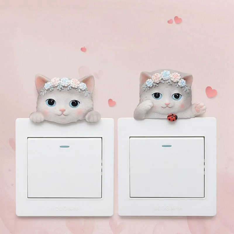 

3D Resin Wall Light Switch Stickers Cartoon Cat House Home Decoration Decorative Surround Plug Socket Baby Sticker Bedroom