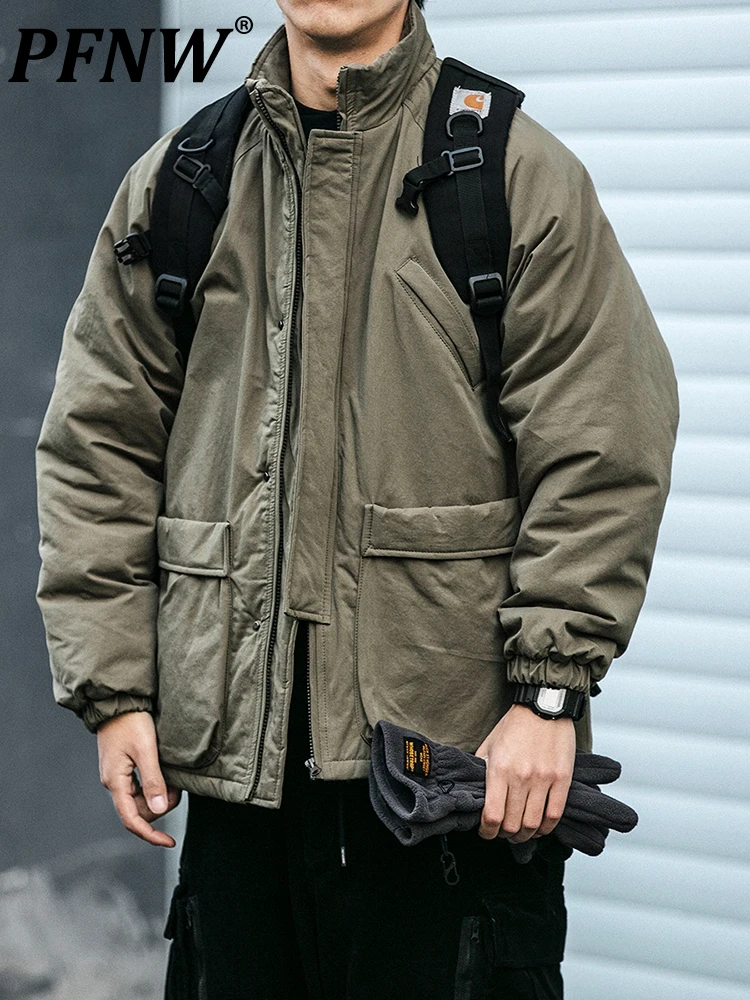 

PFNW мужские зимние куртки в стиле сафари с хлопковой подкладкой, новые модные шикарные мужские утепленные пальто с тремя карманами 12A5728