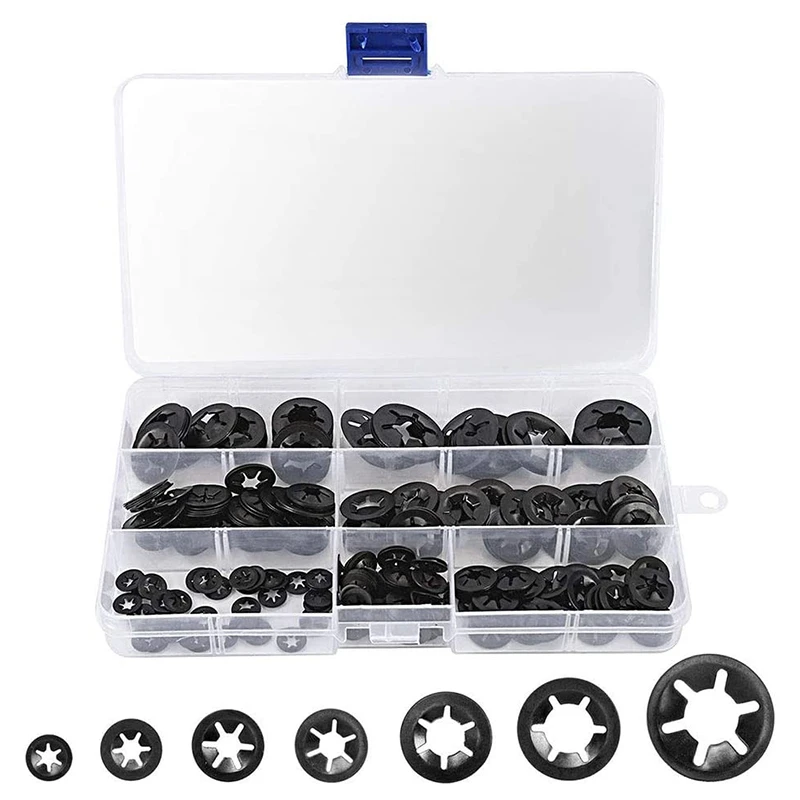 

280Pcs Starlock Washers Internal Tooth Washers Quick Speed Lock Washers Push On Speed Clips Fasteners Assortment Tool