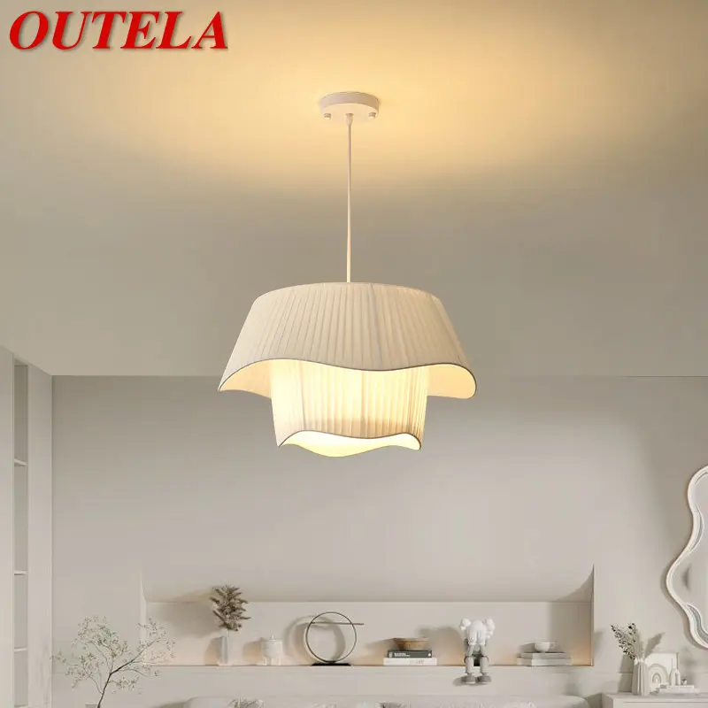 

OUTELA Nordic Pendant Light LED Modern Creativity Pleats White Hanging Lamp For Home Dining Room Bedroom Romantic Decor