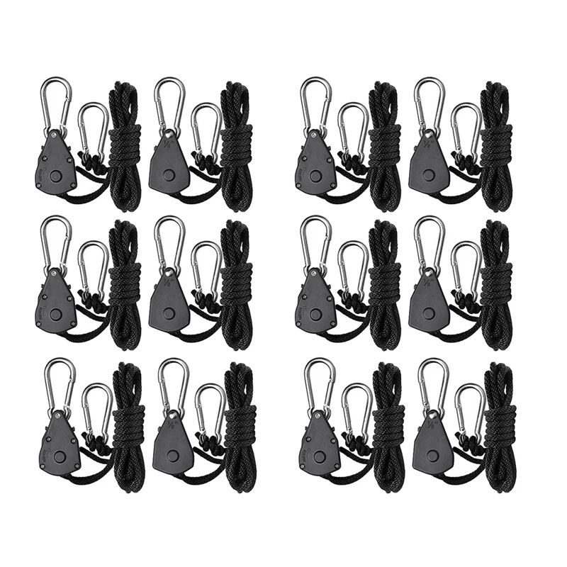 12Pcs 1/8 Inch Heavy-Duty Adjustable Growth Light Ratchet Rope Hanger, Used For Gardening Of Growing Lamps