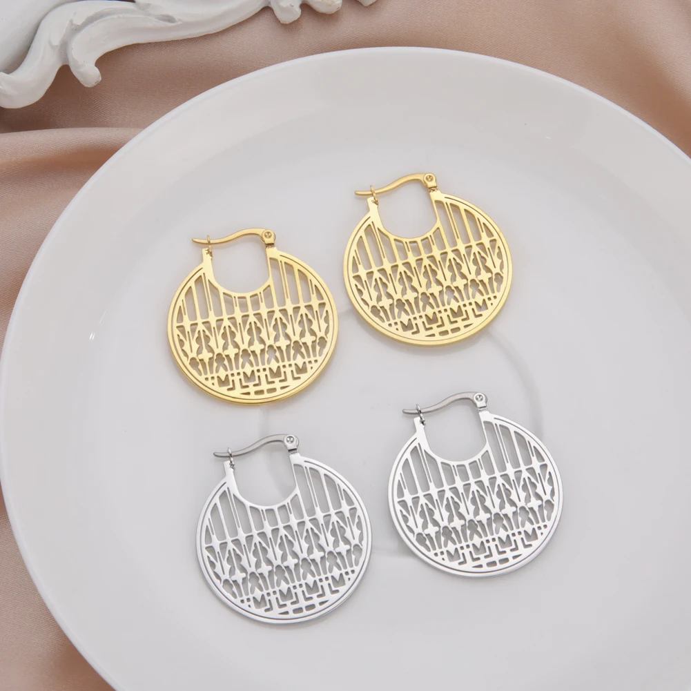 

Vintage Pattern Dangle Earrings Stainless Steel Filigree Irregular Graphic Earrings For Women Jewelry Gift Ethnic Accessories